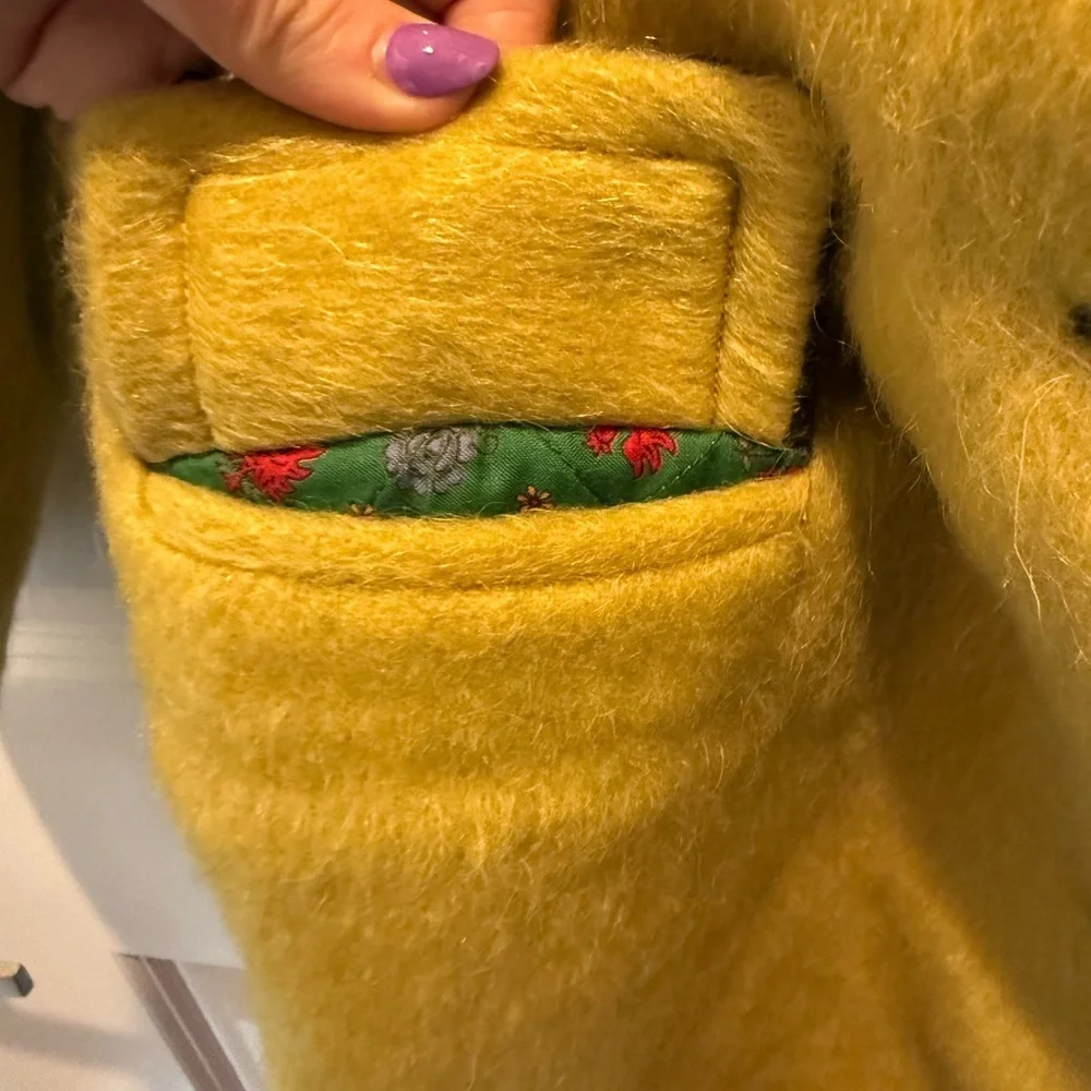 VTG Lodenfrey 60s Austrian Yellow Loden Wool Mohair Coat Petite XXS/Kids 12 - Picture 8 of 13